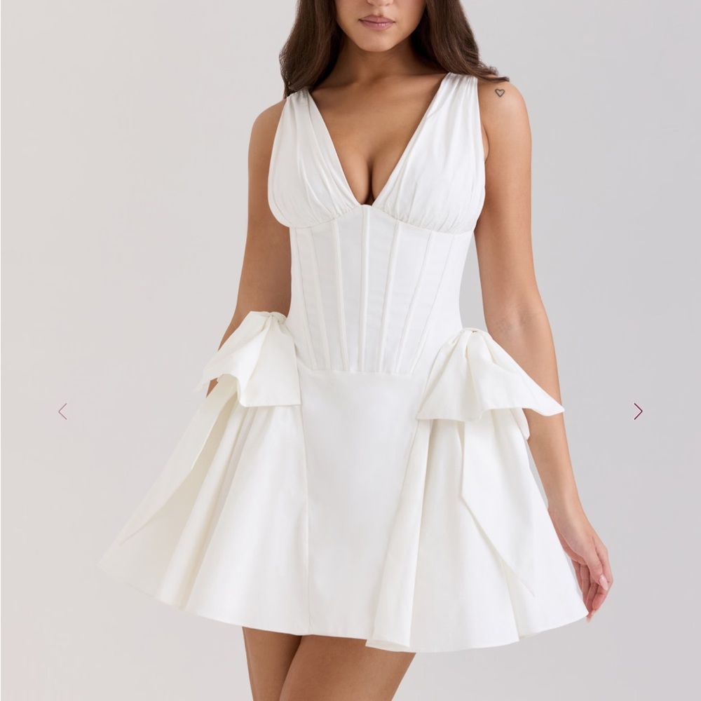 AMALIA
White Stretch Cotton Bow Mini Dress